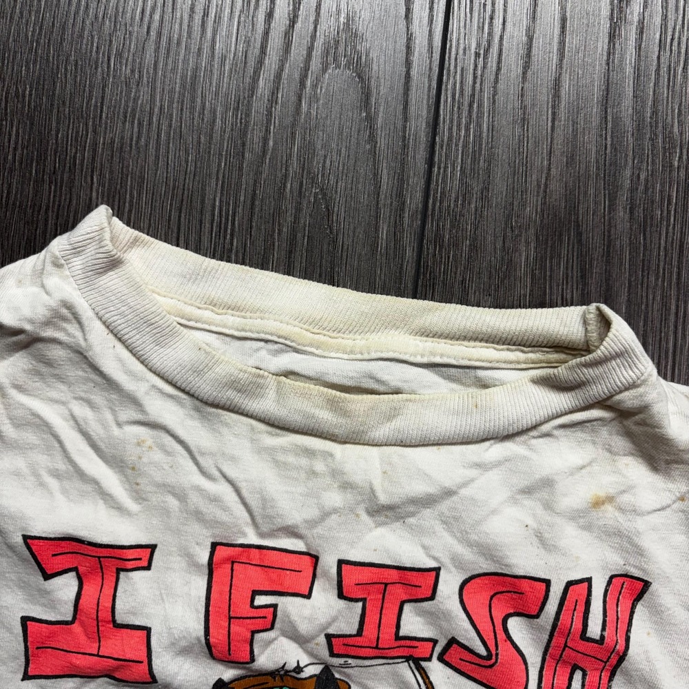 Vintage Fishing T Shirt Medium I Fish I Lie Funny White Cartoon Graphic - Picture 5 of 9
